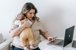 mother working from home